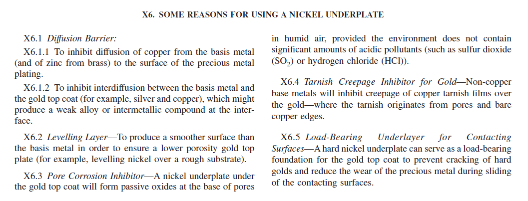 Reasons for Using Nickel as an Underplate to Gold